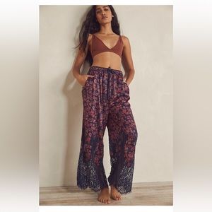 Intamately Free People Night Out wide-leg sleep pants size L New Navy/Red/mauve